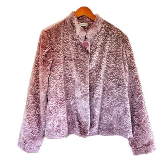 VINTAGE Drapers & Damons Rose Pattern Chenille Pink Coat Fully Lined Size Medium - Picture 1 of 9